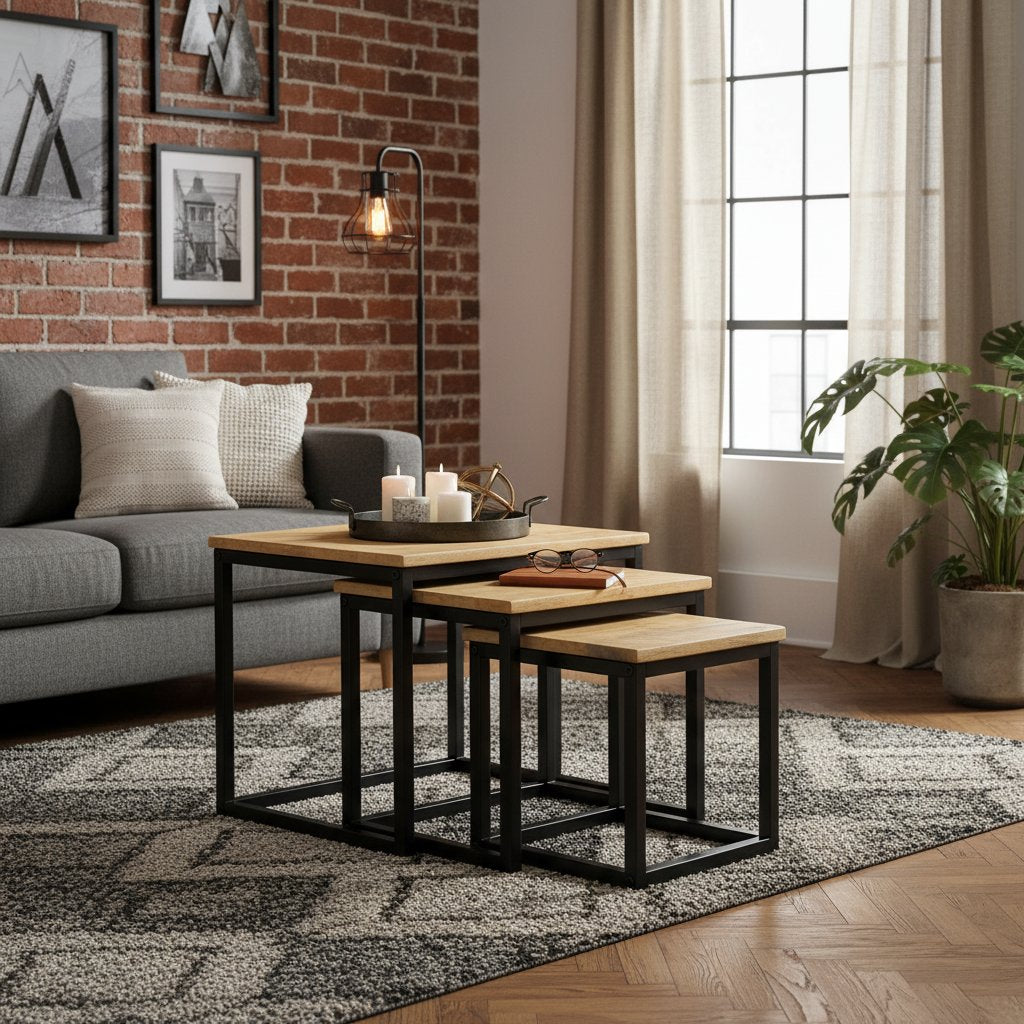 Table d'Appoint Rectangulaire en Bois et Fer Industriel