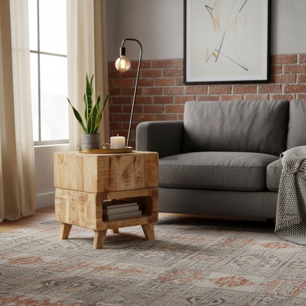 Table d'Appoint en Bois Clair Design Rustique