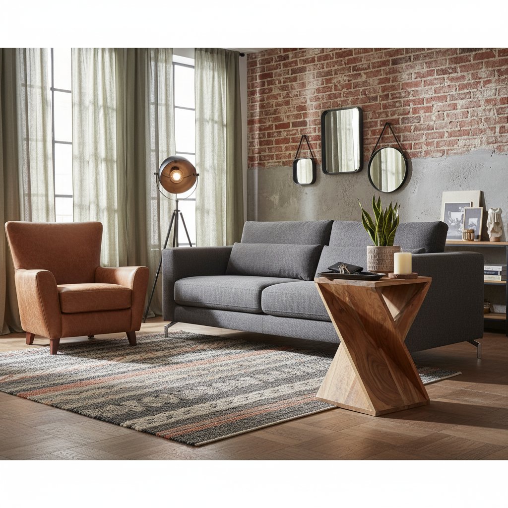 Table d'Appoint en Bois Massif et Design Industriel