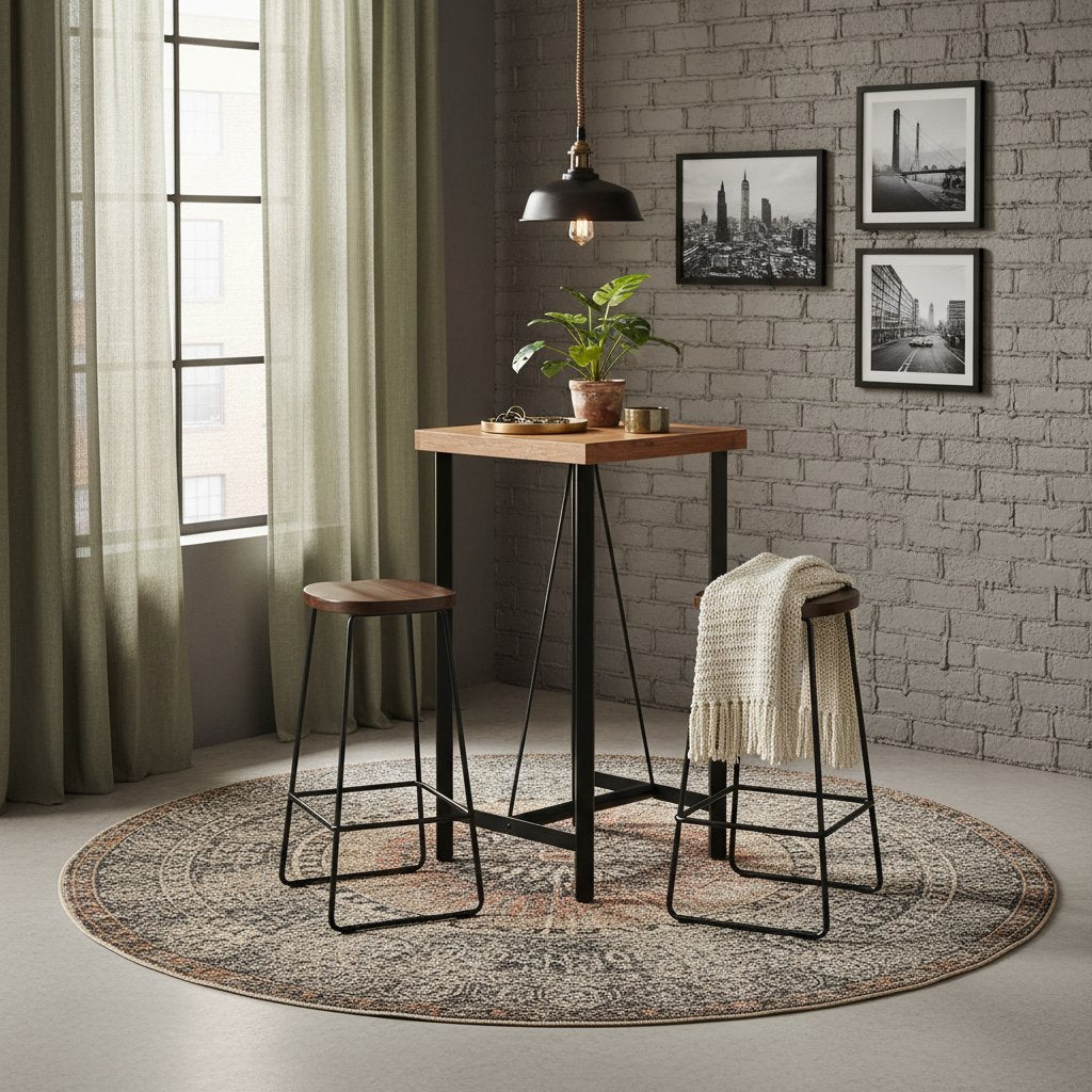 Table de Bar Carrée en Bois Massif d'Acacia et Fer