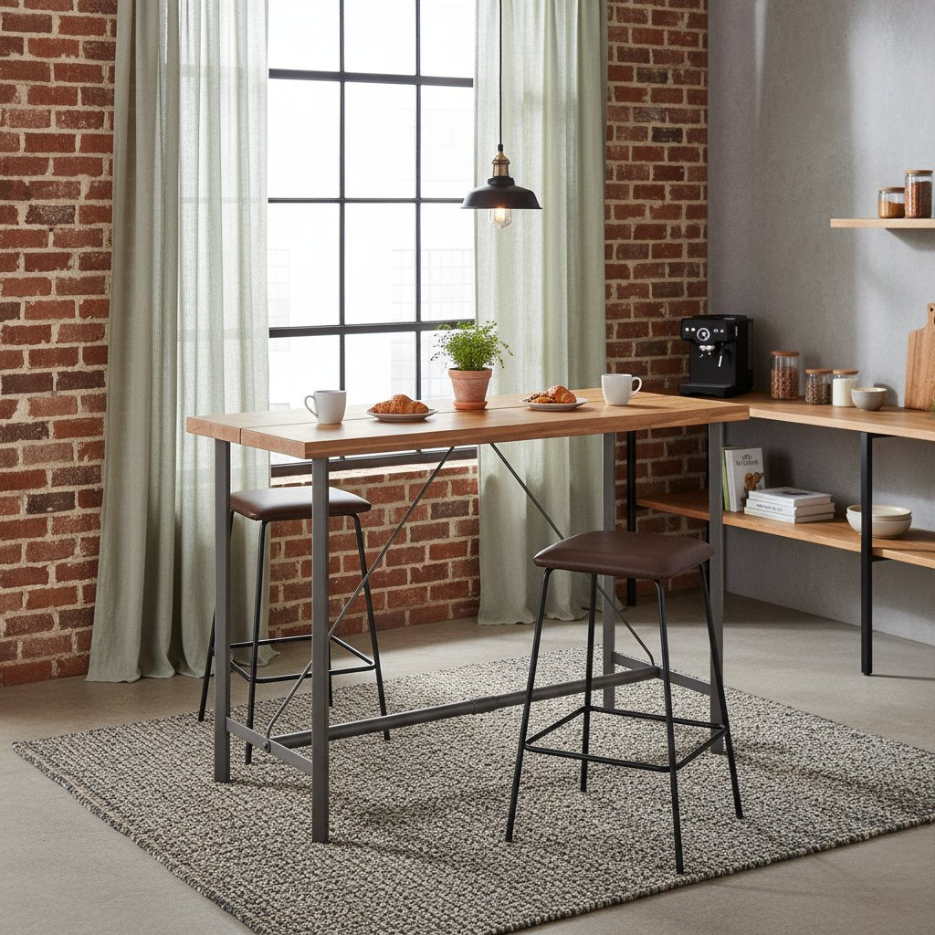 Table de Bar Haute Cuisine en Teck et Acier