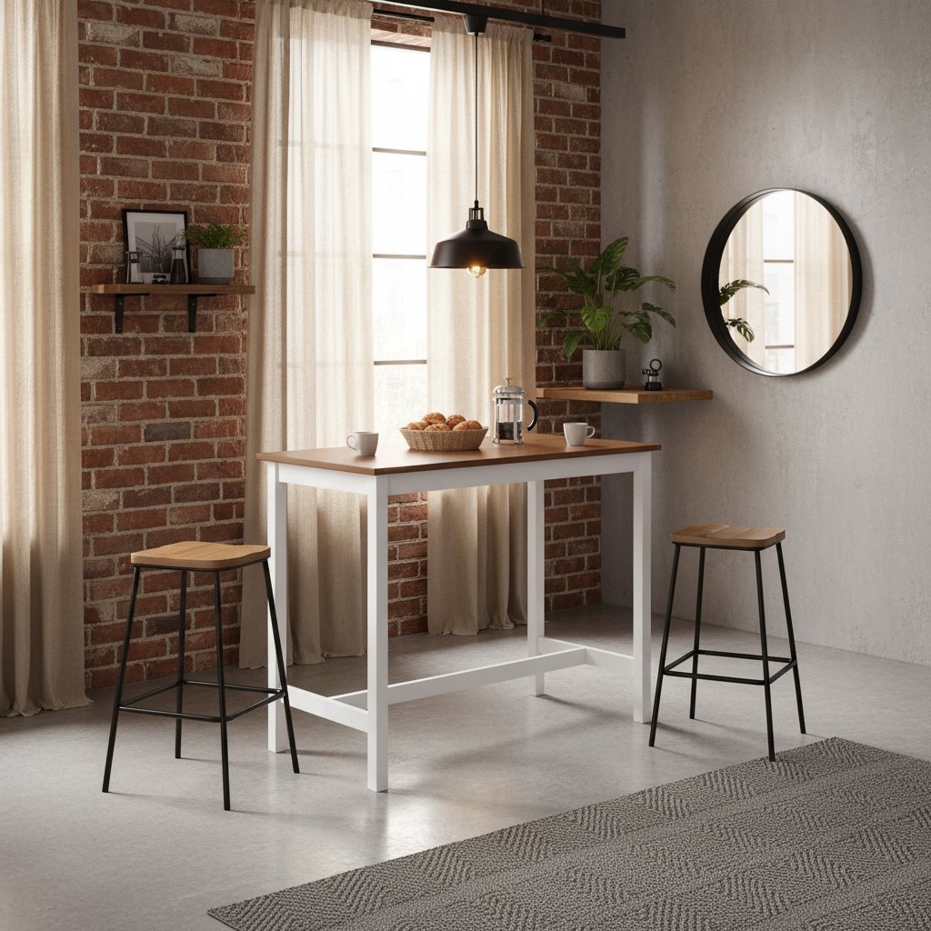 Table de Bar Industrielle en Bois Massif Blanc