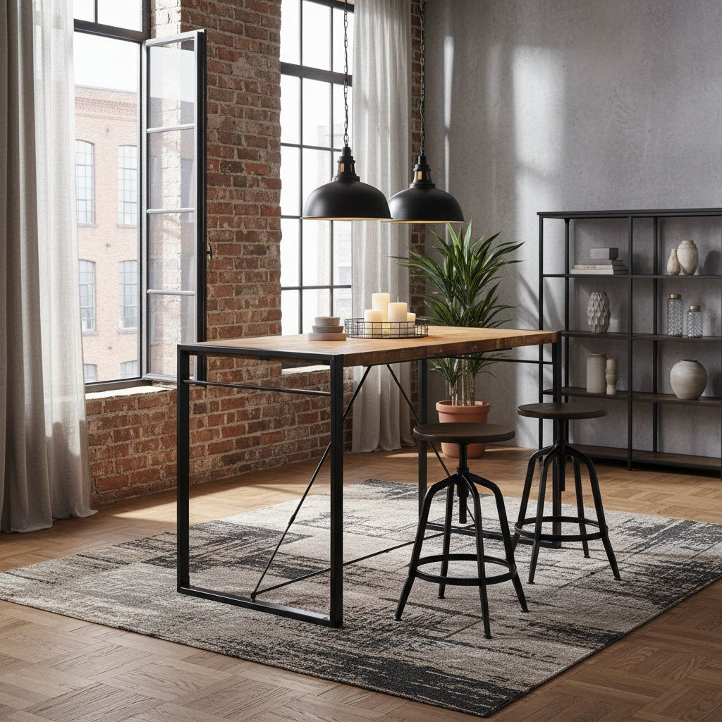 Table de Bar Industrielle en Bois et Métal Noir