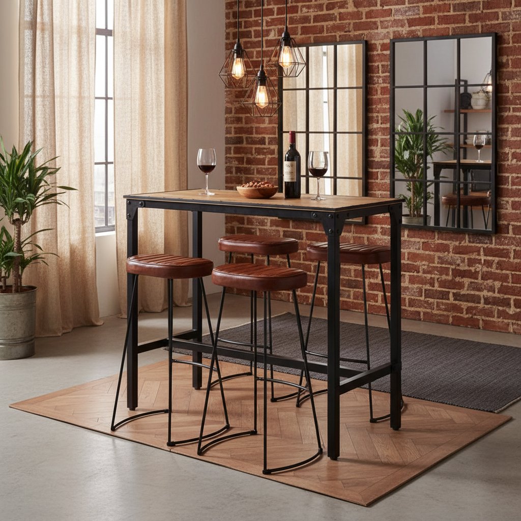 Table de Bar Rectangulaire en Bois de Manguier et Métal