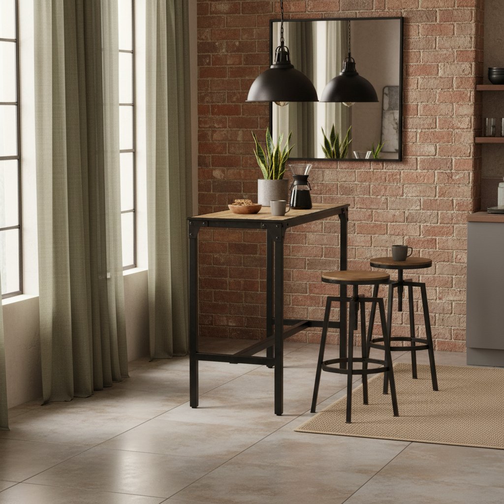 Table de Bar en Bois de Manguier et Métal Noir