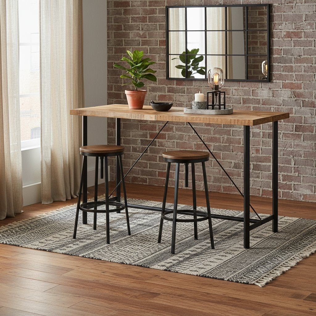 Table de Bar en Bois et Fer au Style Industriel