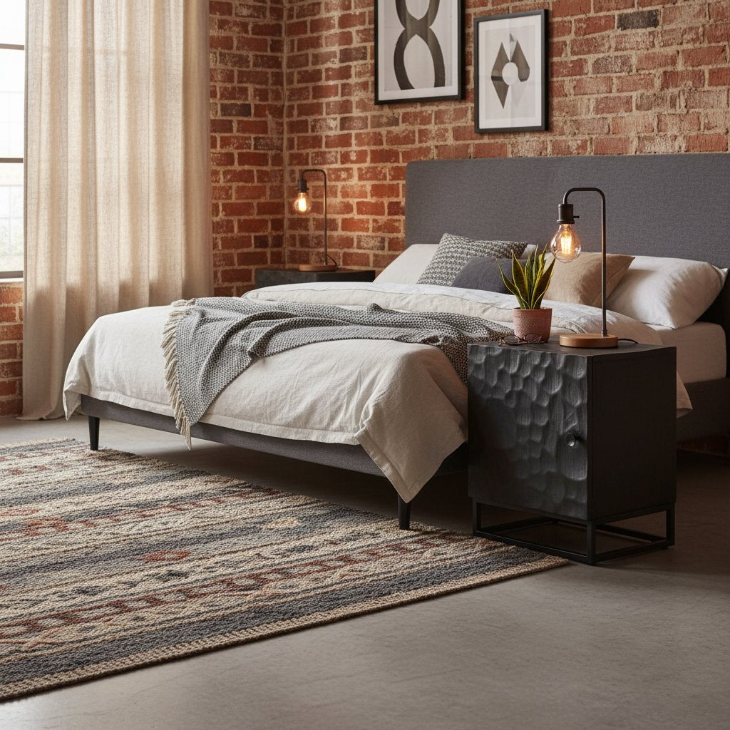 Table de Chevet Design en Bois et Fer Industriel