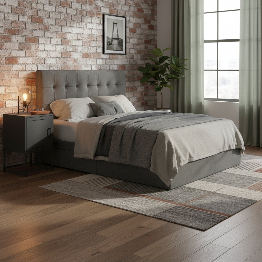 Table de Chevet Industrielle en Acier et Pieds Métalliques