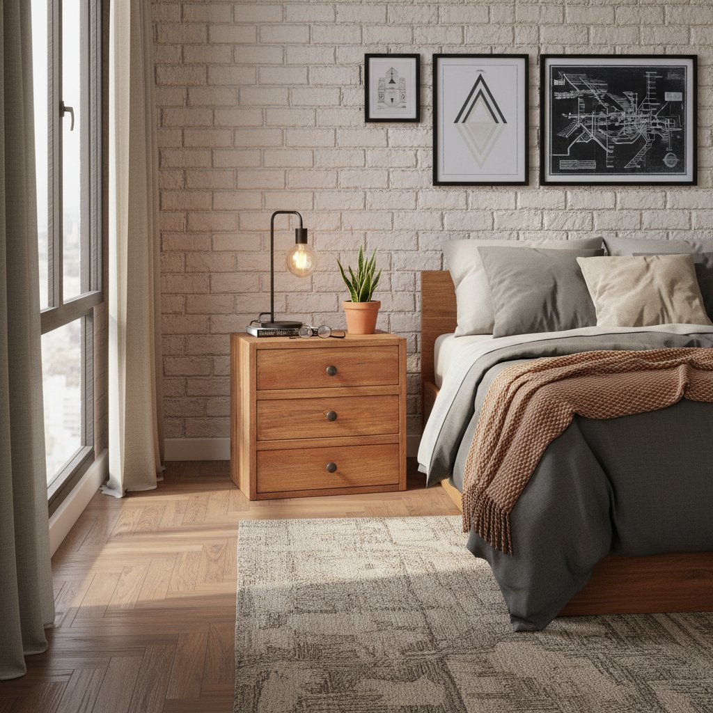 Table de Chevet Industrielle en Bois Naturel Clair