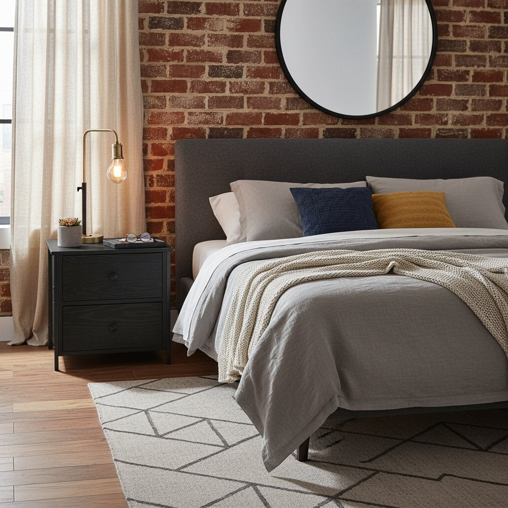 Table de Chevet Industrielle en Bois Noir