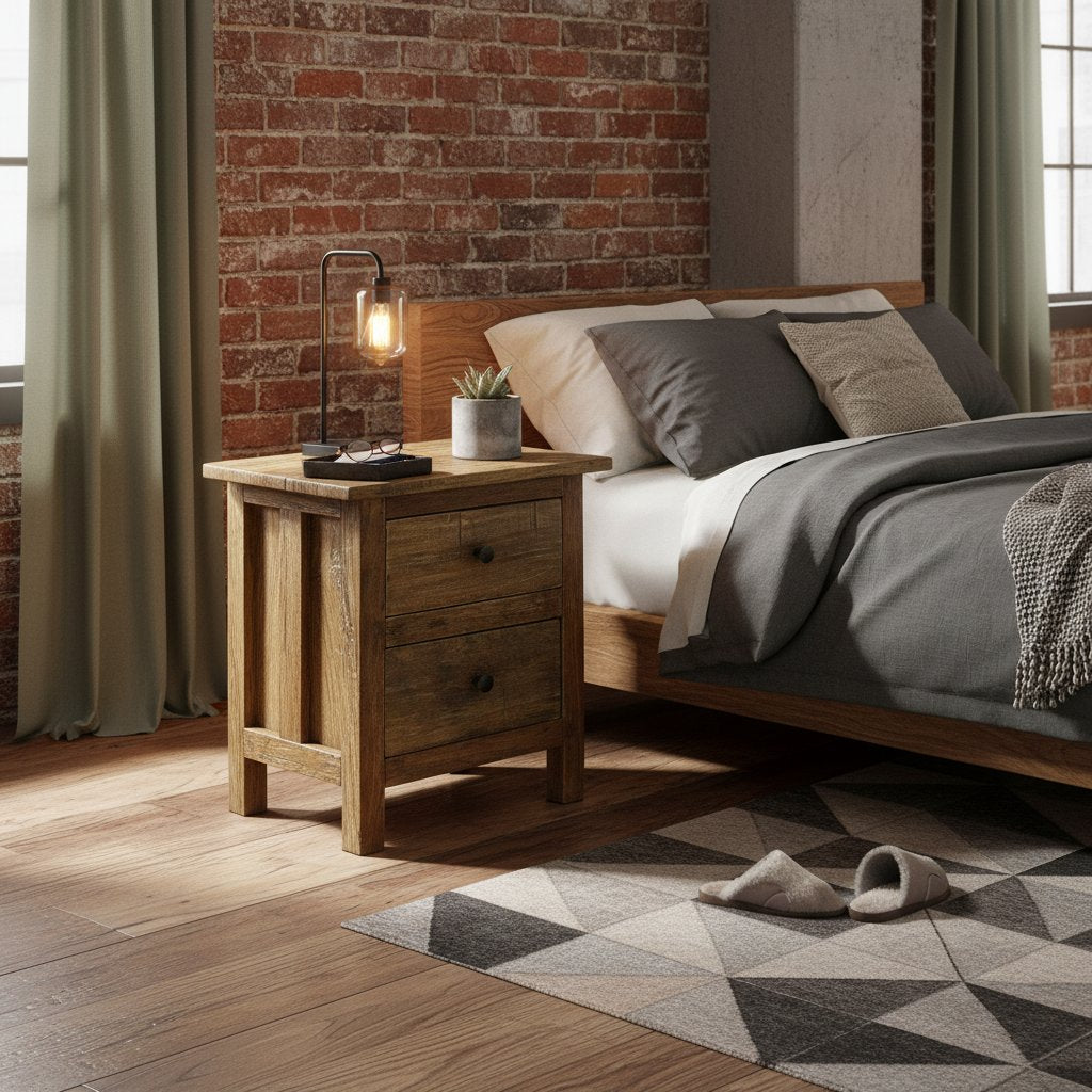Table de Chevet Industrielle en Bois Vintage d'Acajou