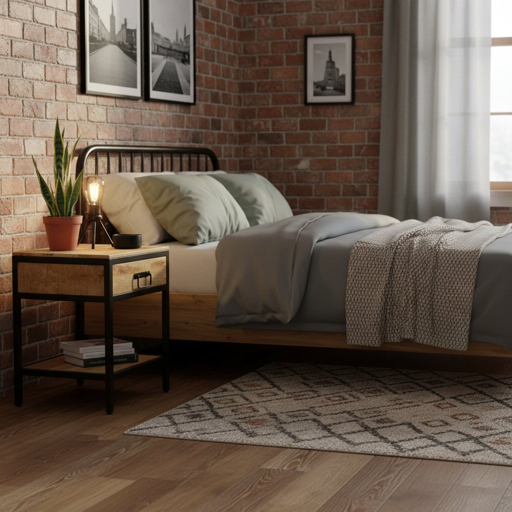 Table de Chevet Industrielle en Bois de Manguier et Métal