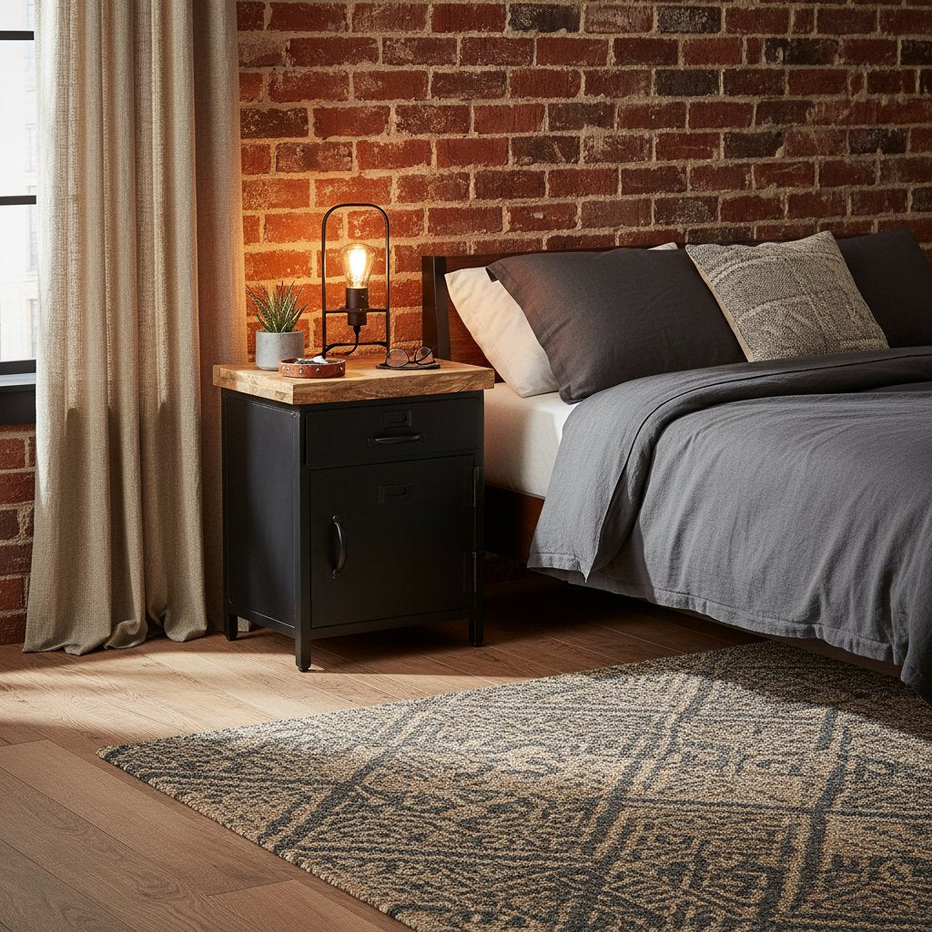 Table de Chevet Industrielle en Bois et Fer