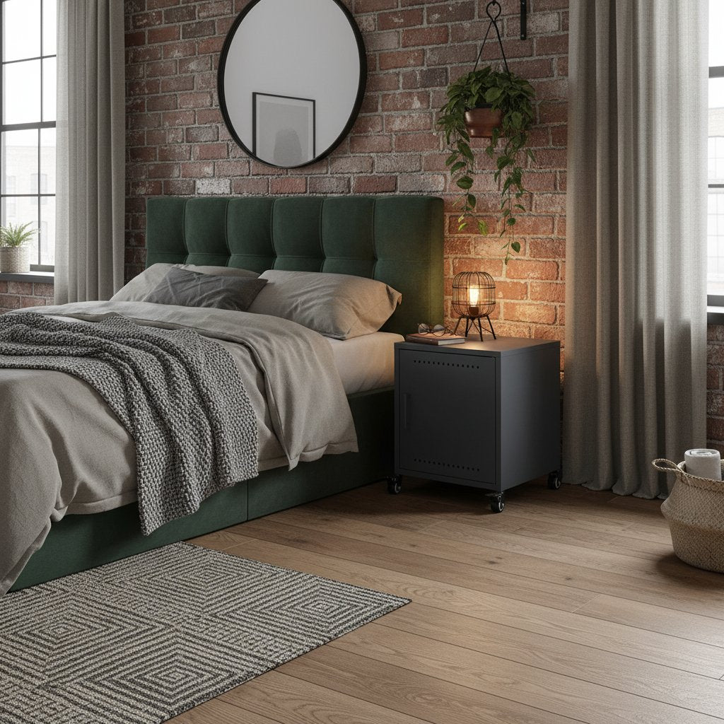 Table de Chevet Industrielle en Métal avec Porte