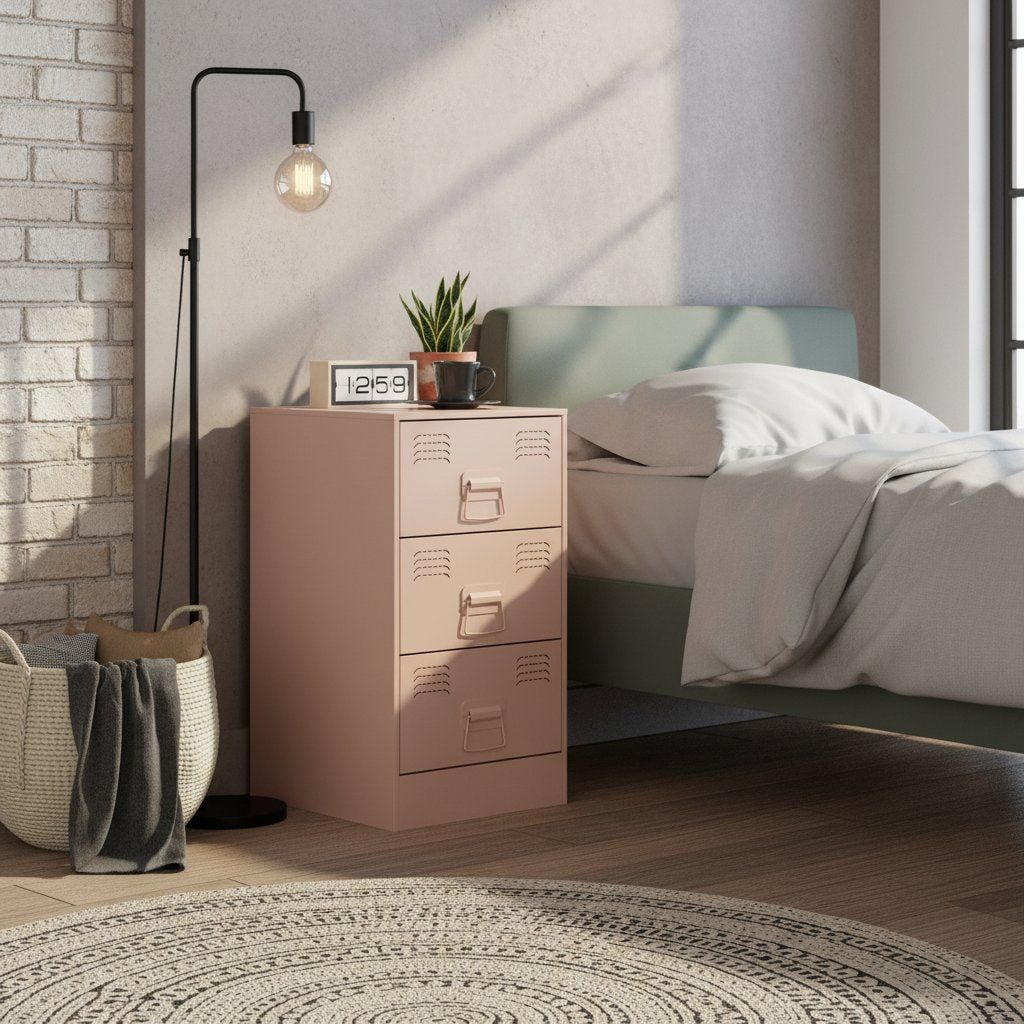 Table de Chevet Métal Rose au Style Industriel Chic