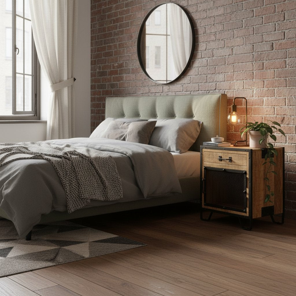 Table de Chevet Originale en Bois de Manguier et Acier