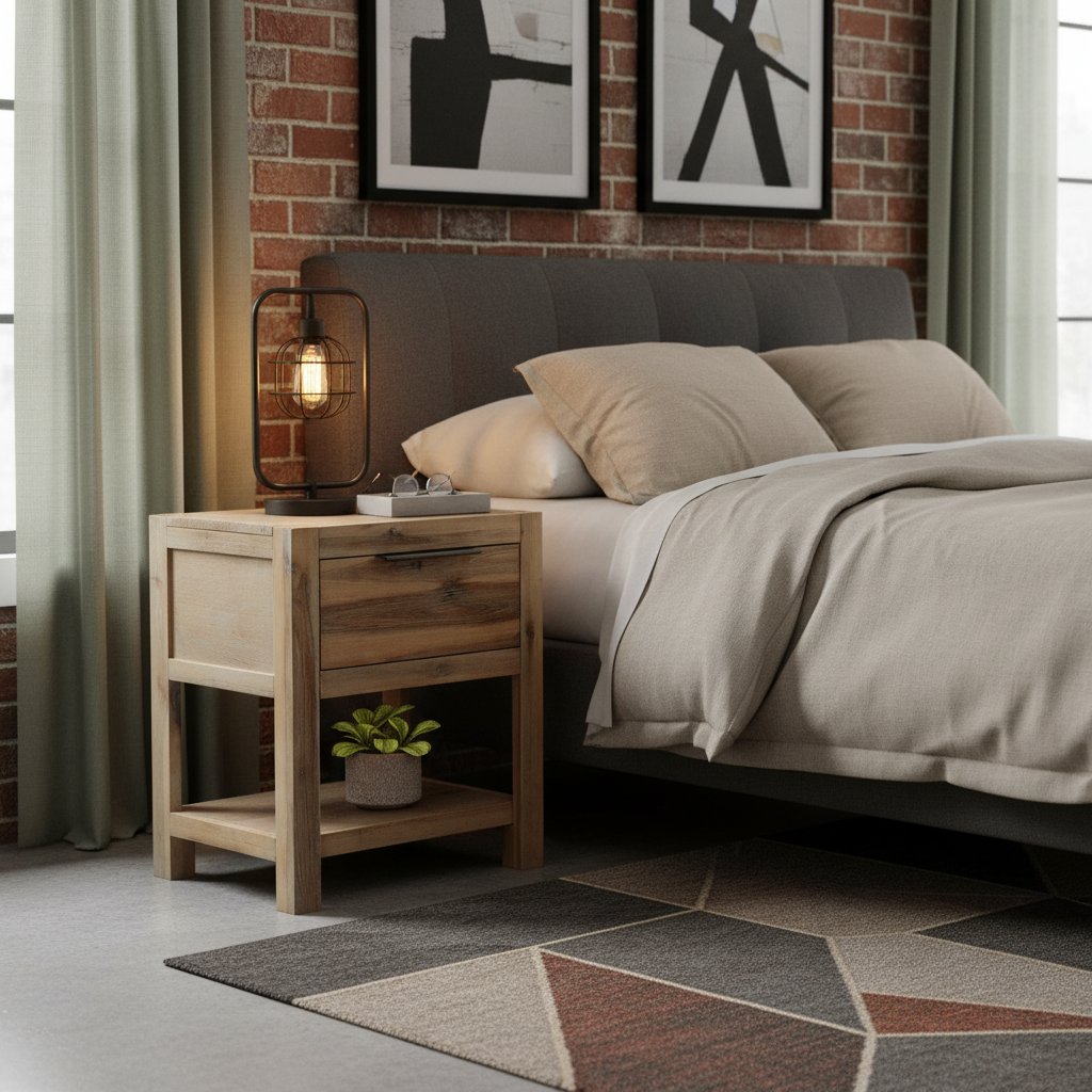 Table de Chevet avec Tiroirs en Bois Gris