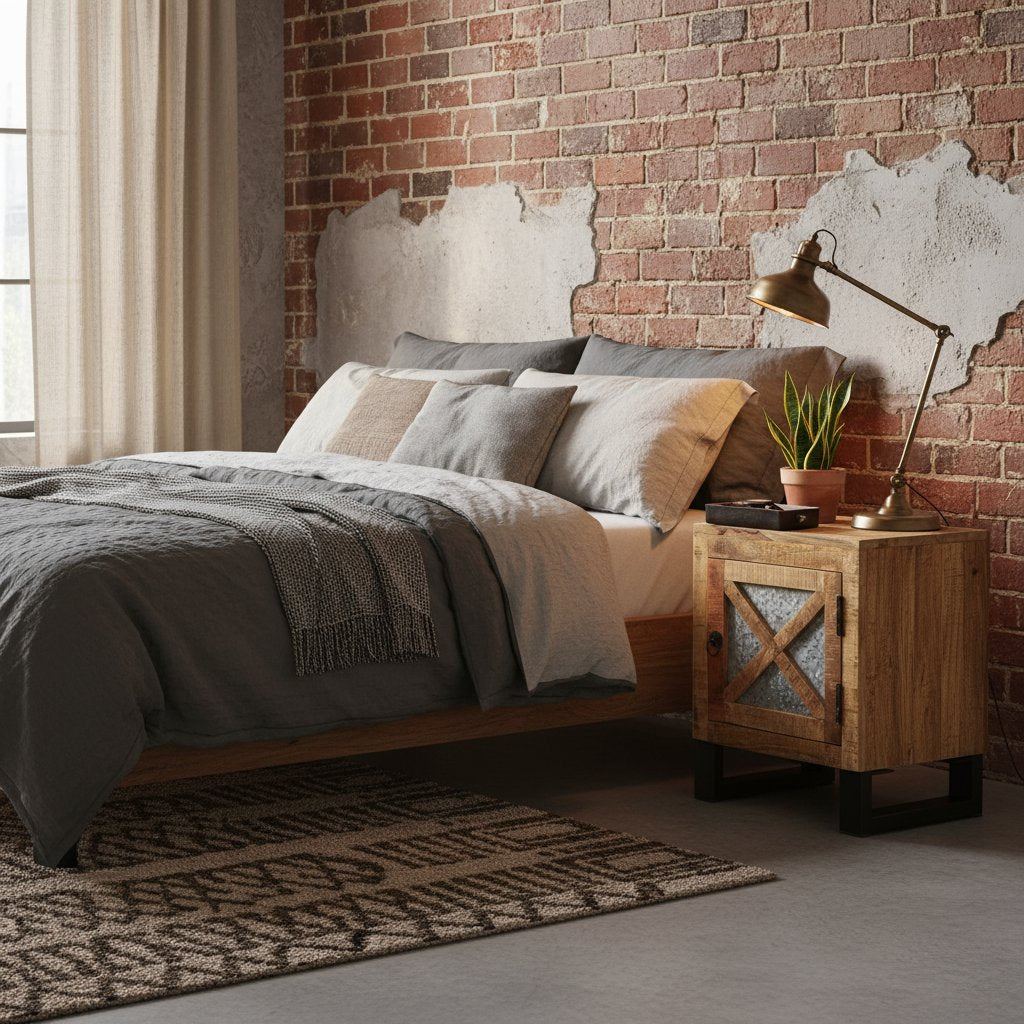 Table de Chevet en Acier et Bois de Manguier Massif