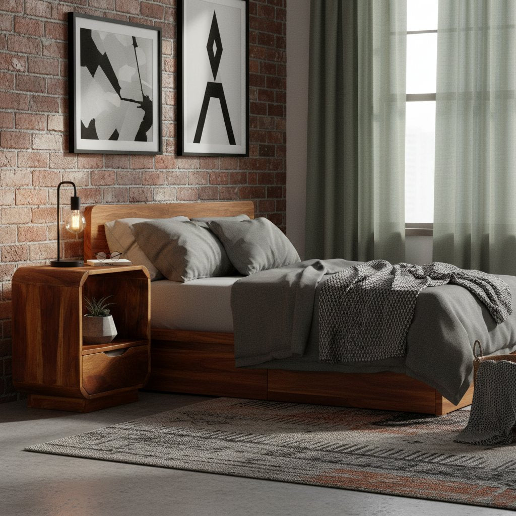 Table de Chevet en Bois Arrondi avec Tiroir