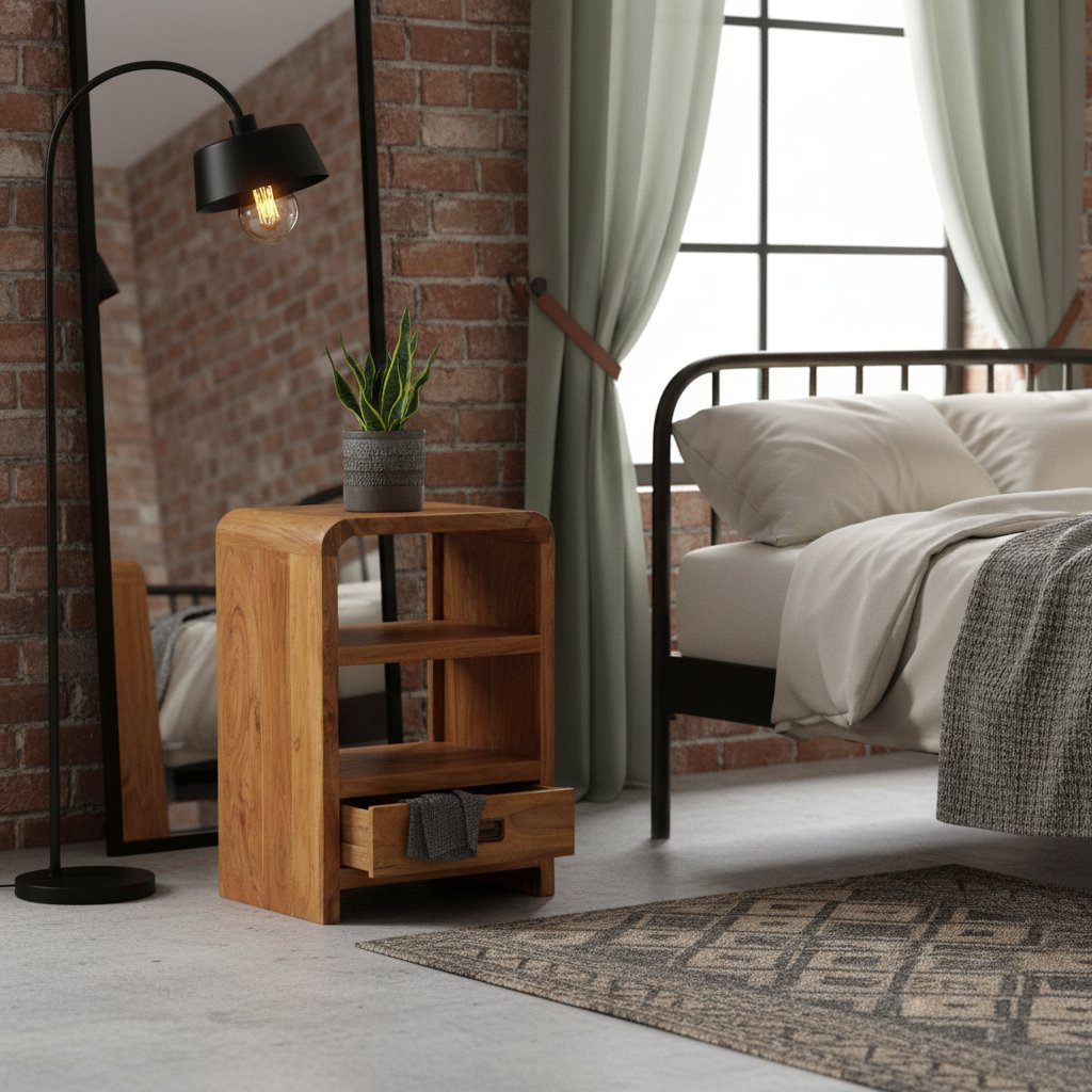 Table de Chevet en Bois Marron Acacia Finition Miel