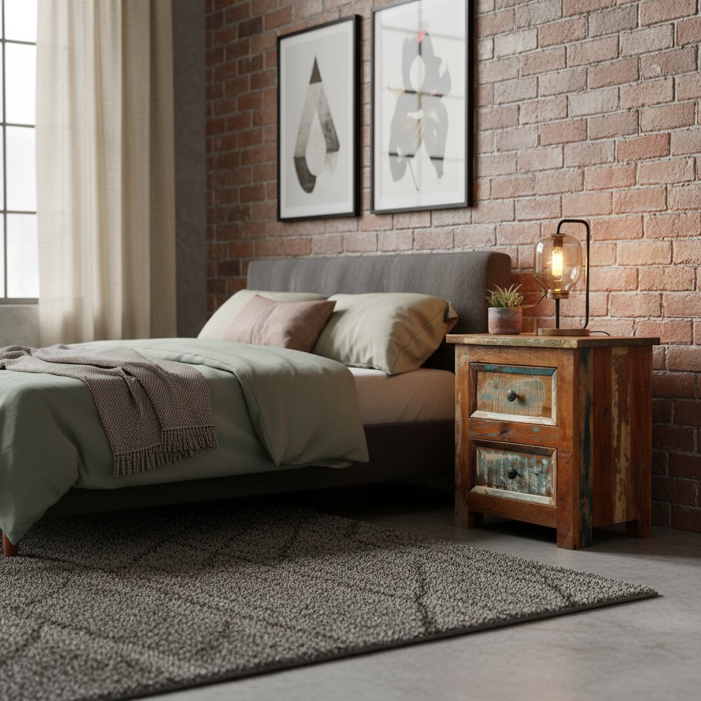 Table de Chevet en Bois Rustique Recyclé