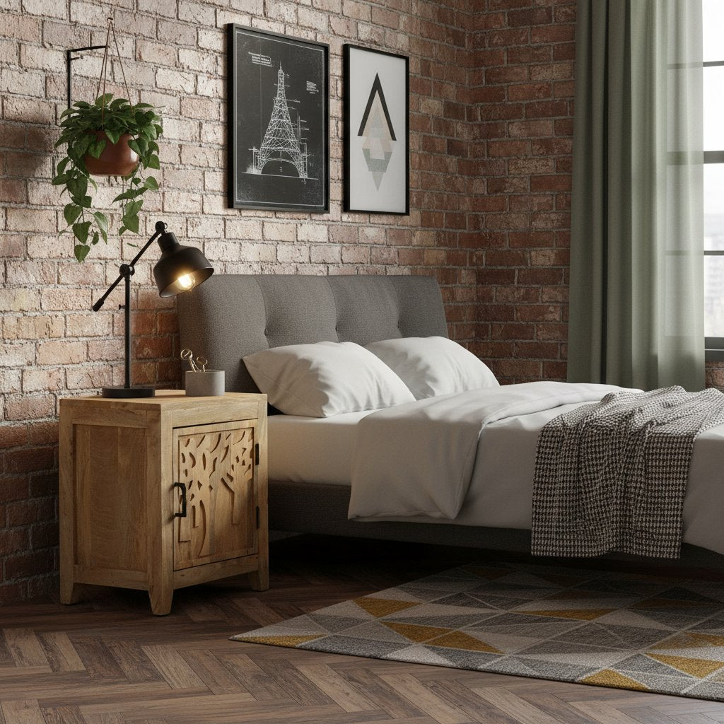 Table de Chevet en Bois Sculpté Indus