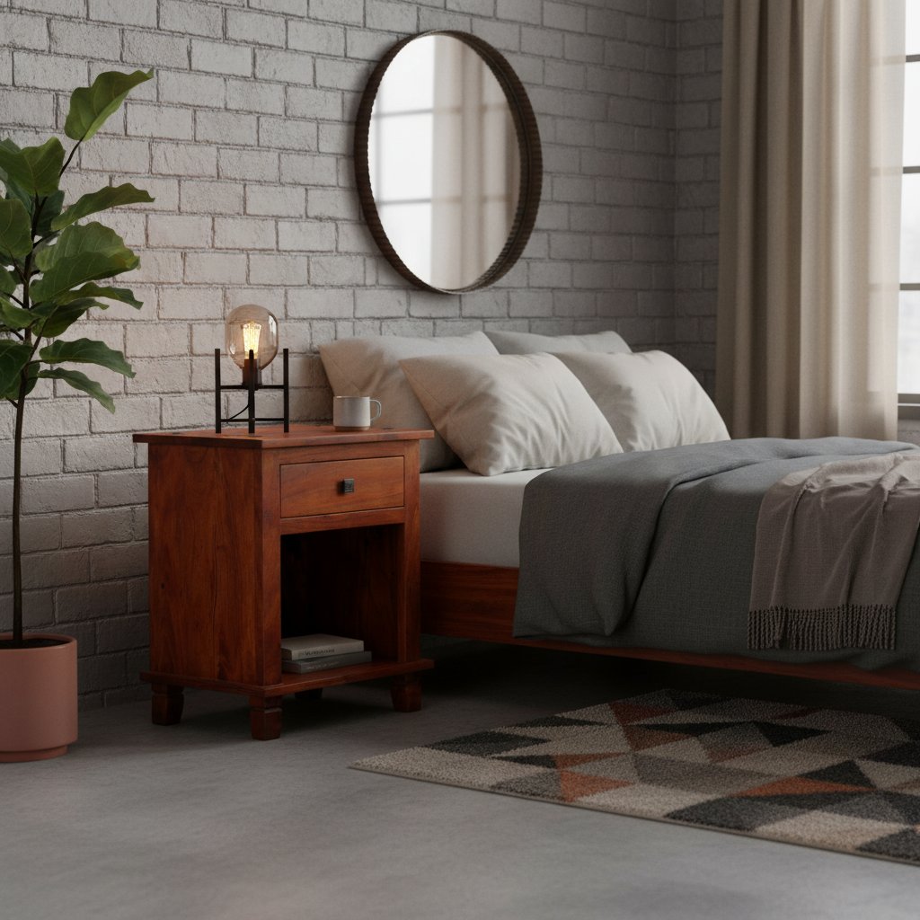 Table de Chevet en Bois d'Acacia Massif