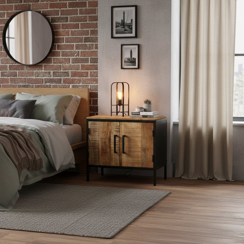 Table de Chevet en Bois de Manguier Brut et Métal