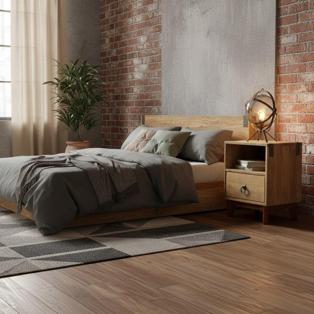 Table de Chevet en Bois de Manguier Style Ancien