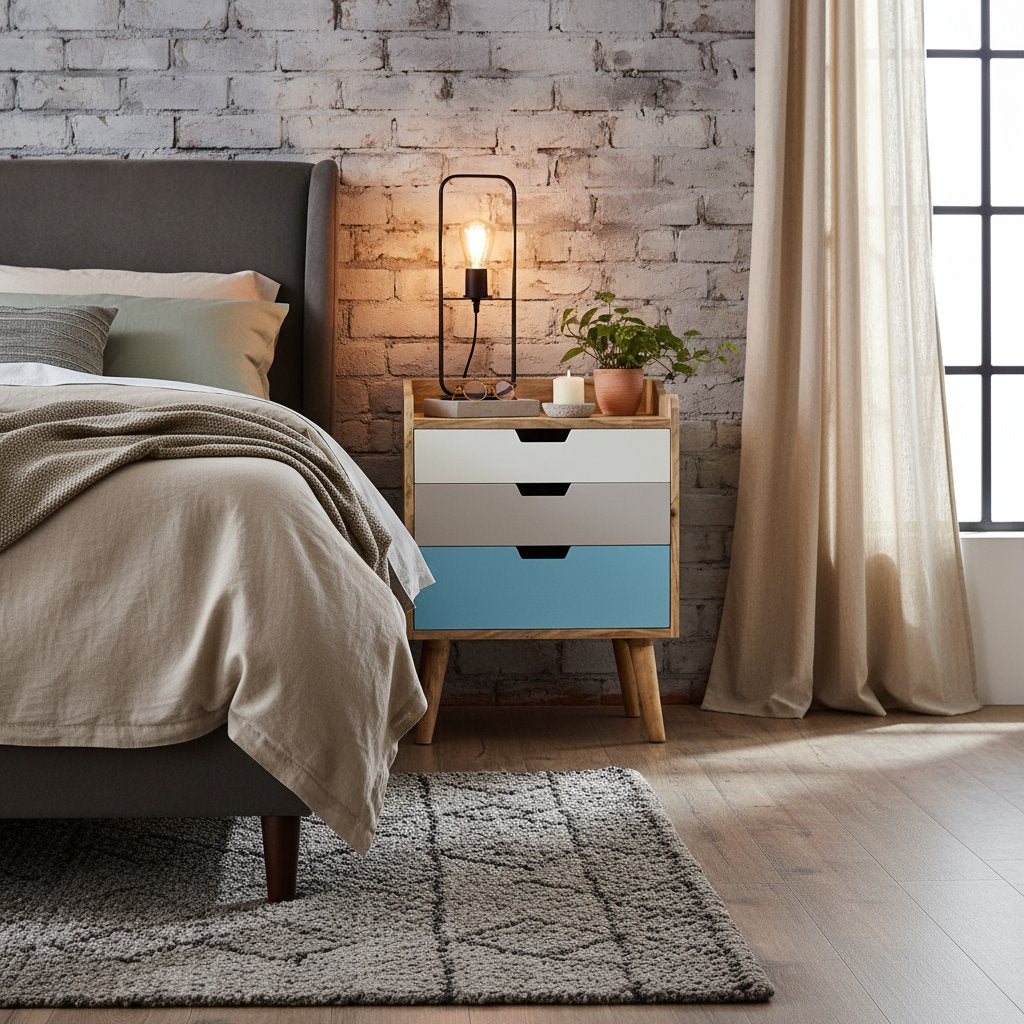 Table de Chevet en Bois de Manguier et Couleur