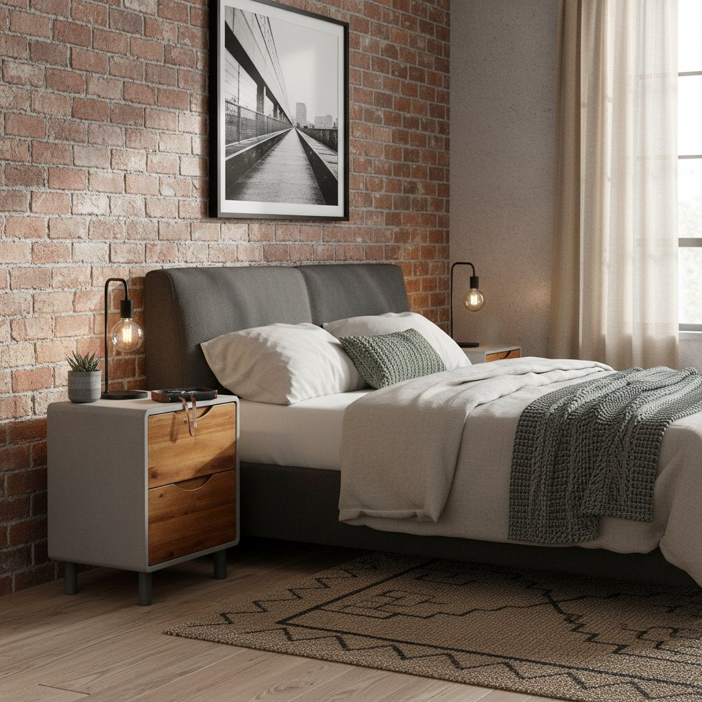 Table de Chevet en Bois et Gris Indus