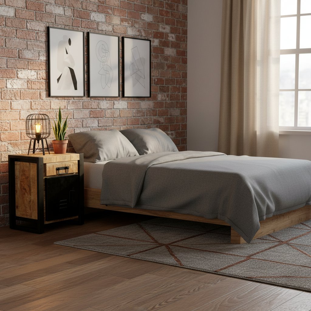 Table de Chevet en Bois et Métal Noir Indus