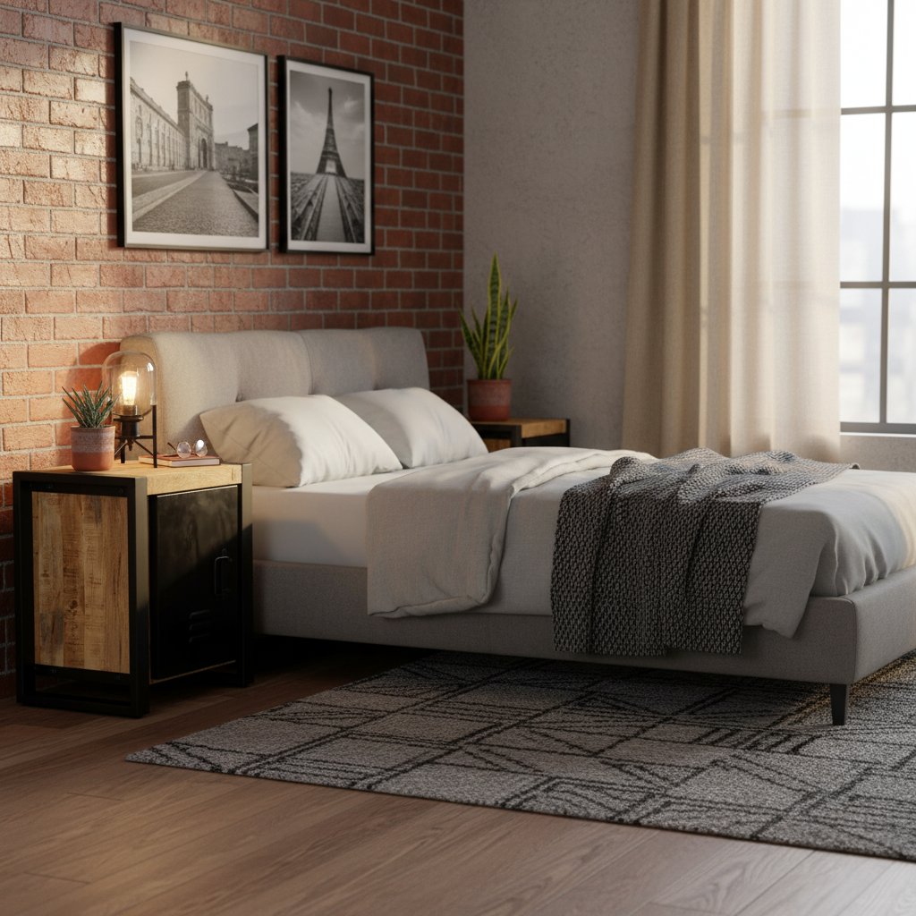 Table de Chevet en Bois et Métal Style Industriel