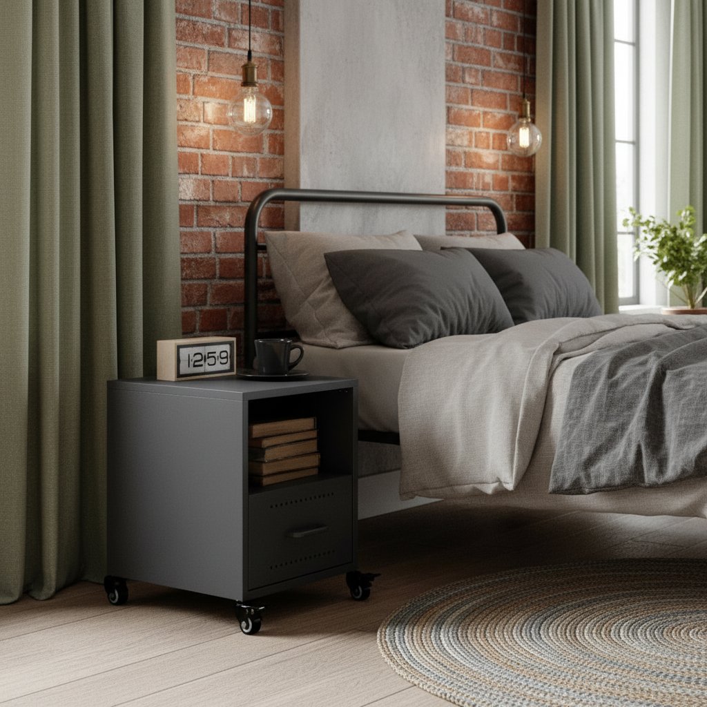 Table de Nuit Industrielle en Acier