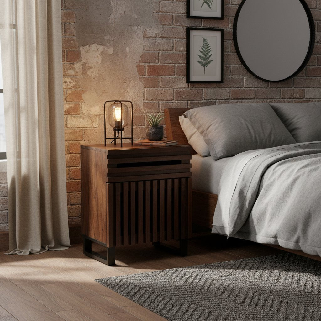 Table de Nuit Industrielle en Bois Foncé de Manguier