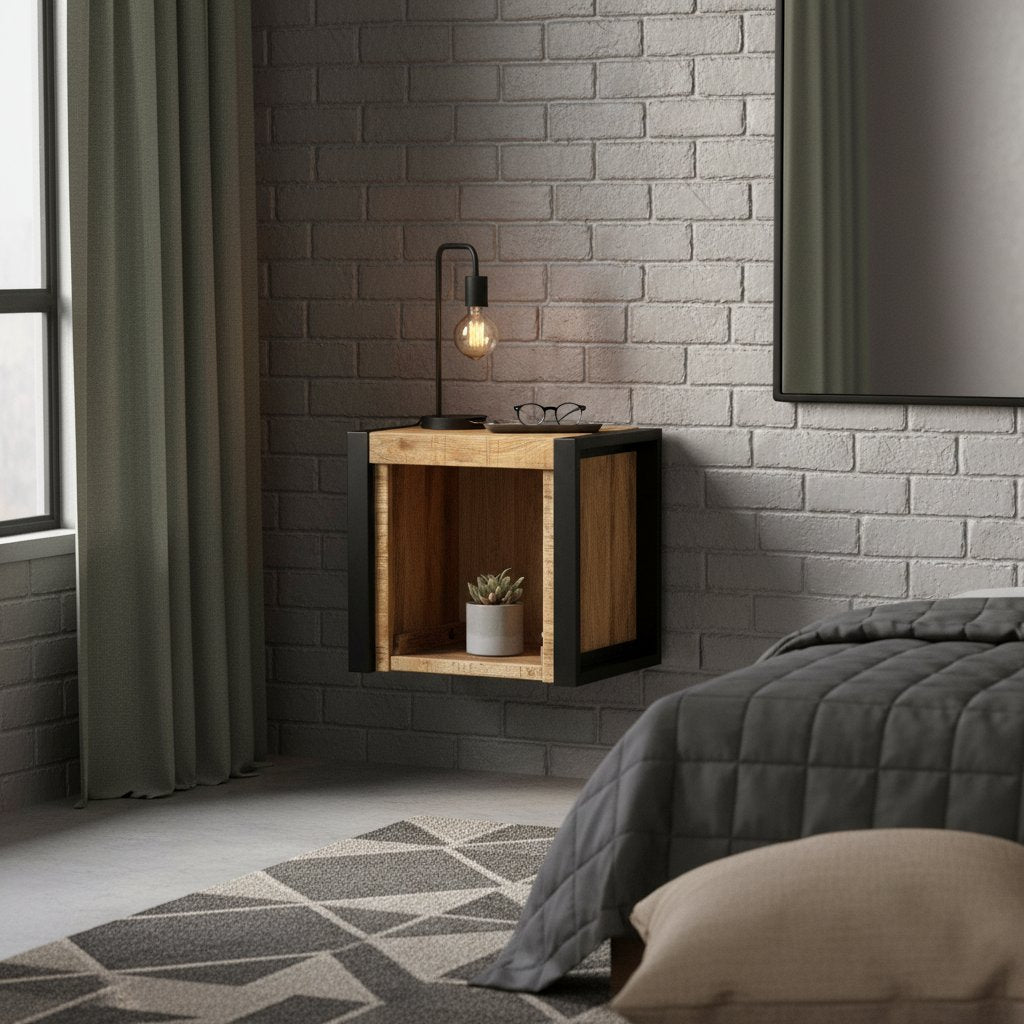 Table de Nuit Industrielle en Bois Massif de Manguier