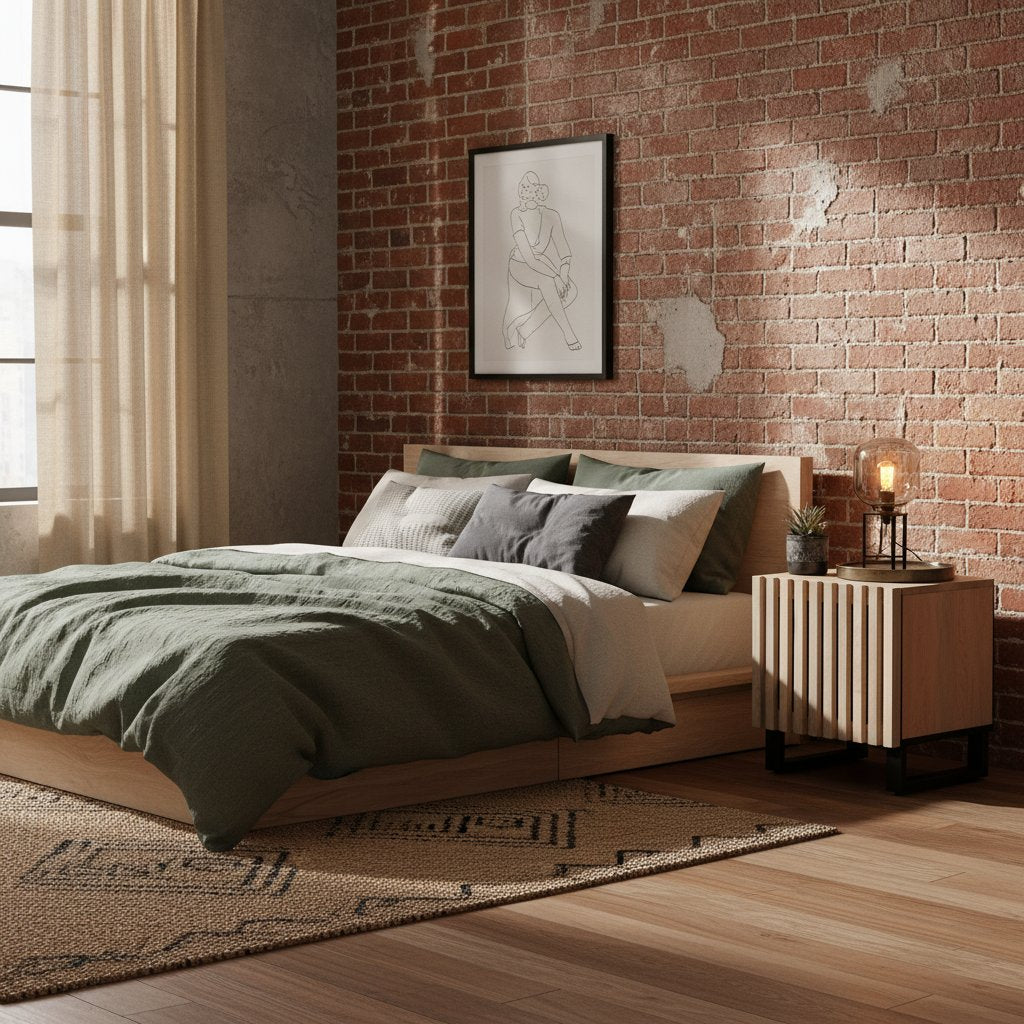 Table de Nuit Industrielle en Bois de Manguier Blanchi