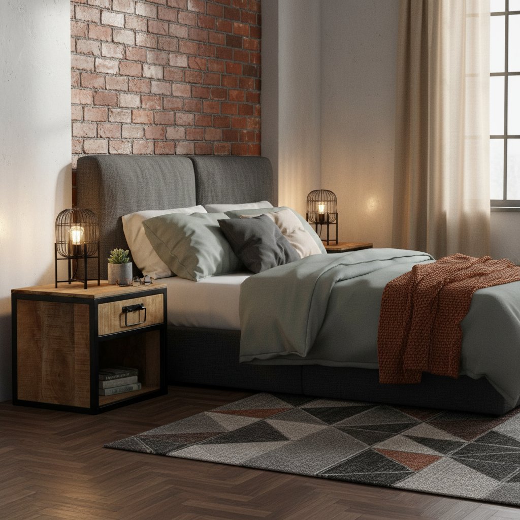 Table de Nuit Industrielle en Bois de Manguier Design