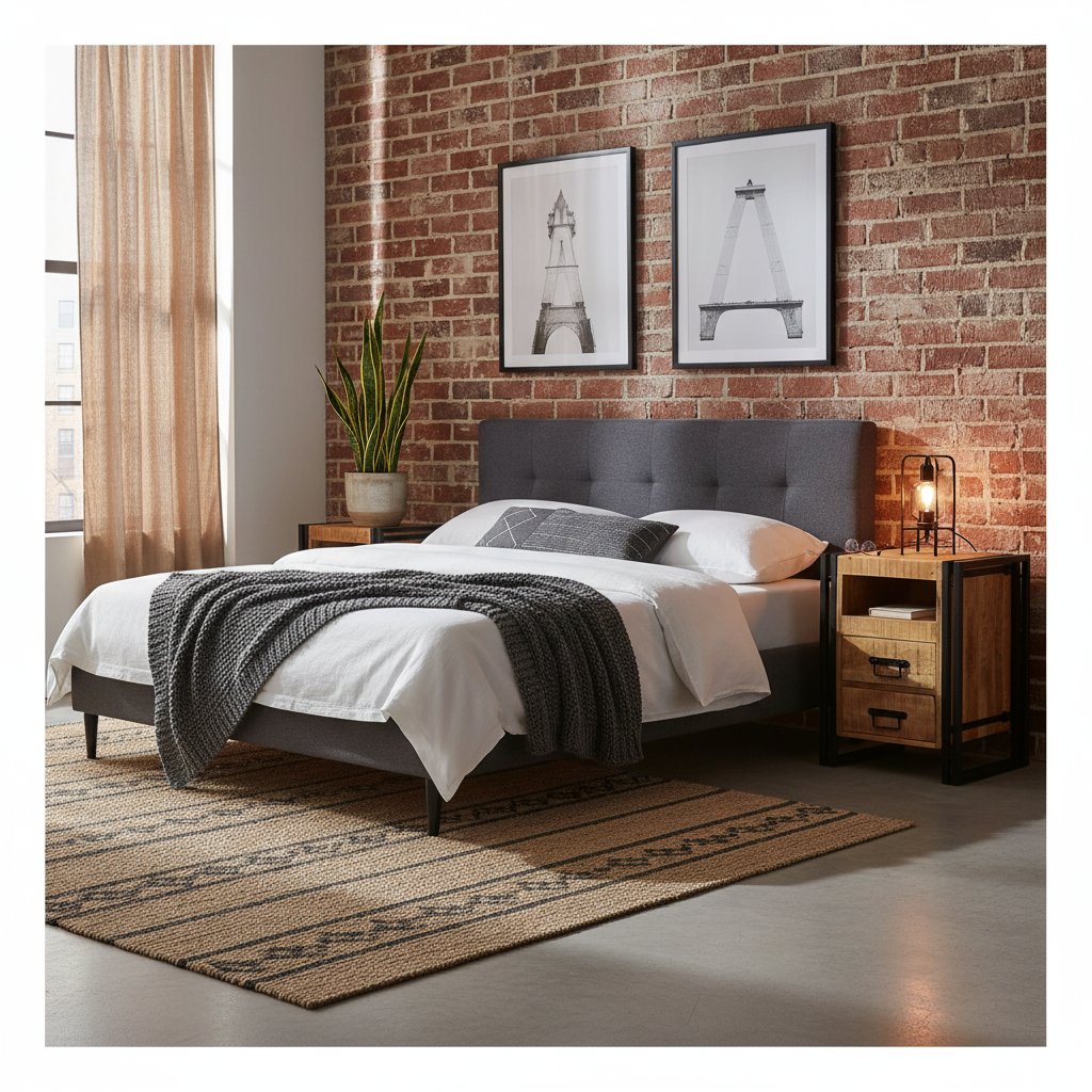 Table de Nuit Industrielle en Bois de Manguier et Noir