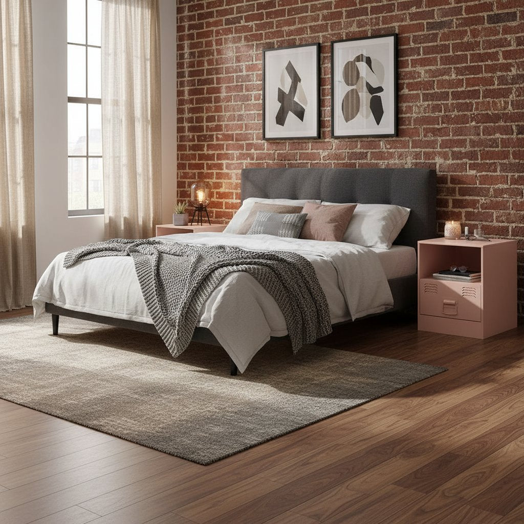 Table de Nuit Industrielle en Métal Rose