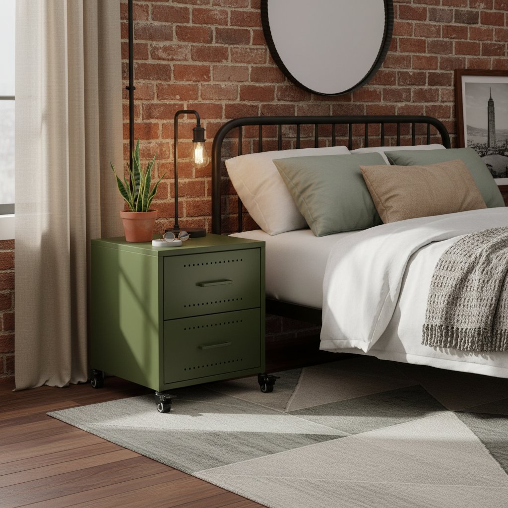 Table de Nuit Industrielle en Métal Vert