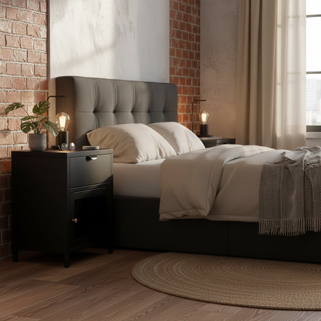 Table de Nuit Industrielle en Métal et Verre