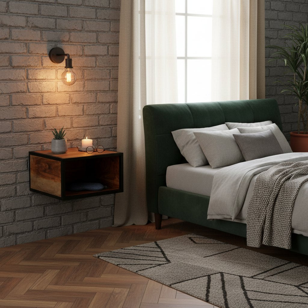 Table de Nuit Murale en Bois d'Acacia