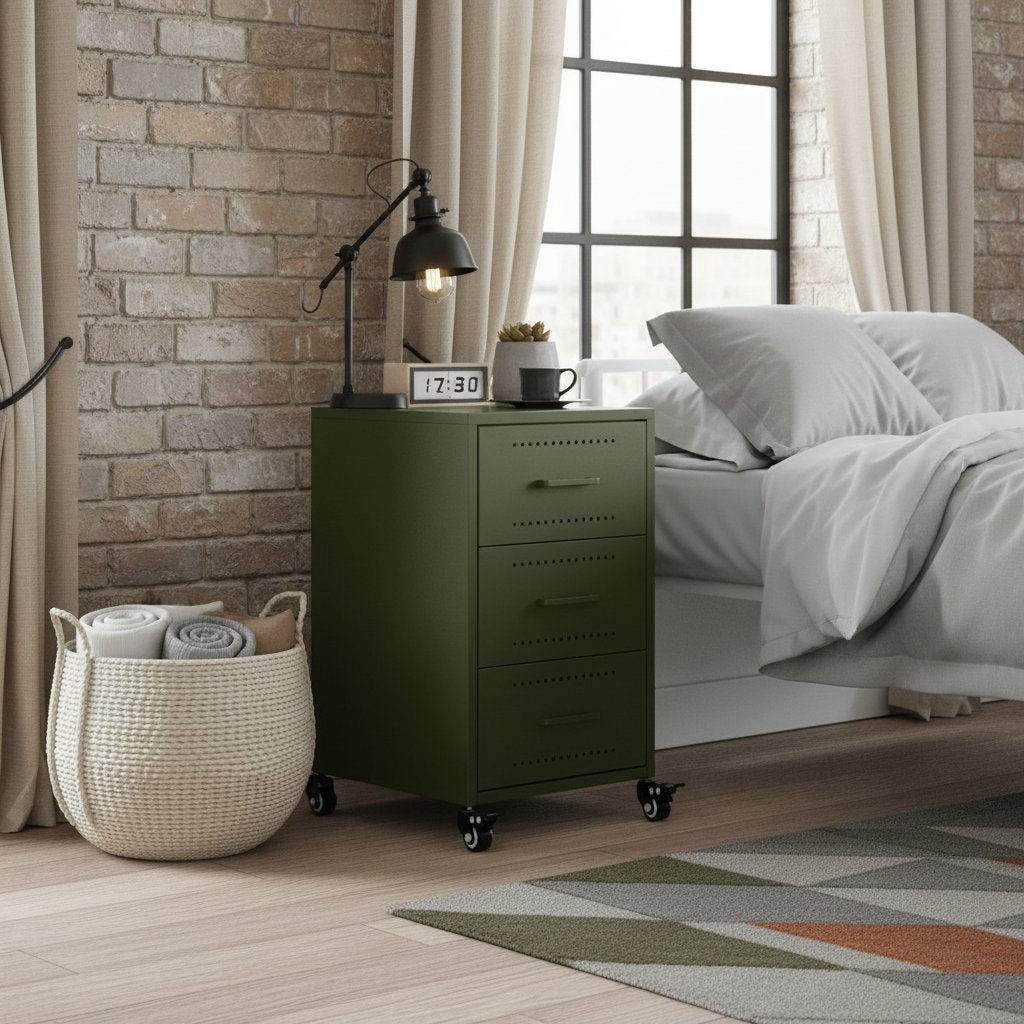 Table de Nuit Style Industriel en Acier