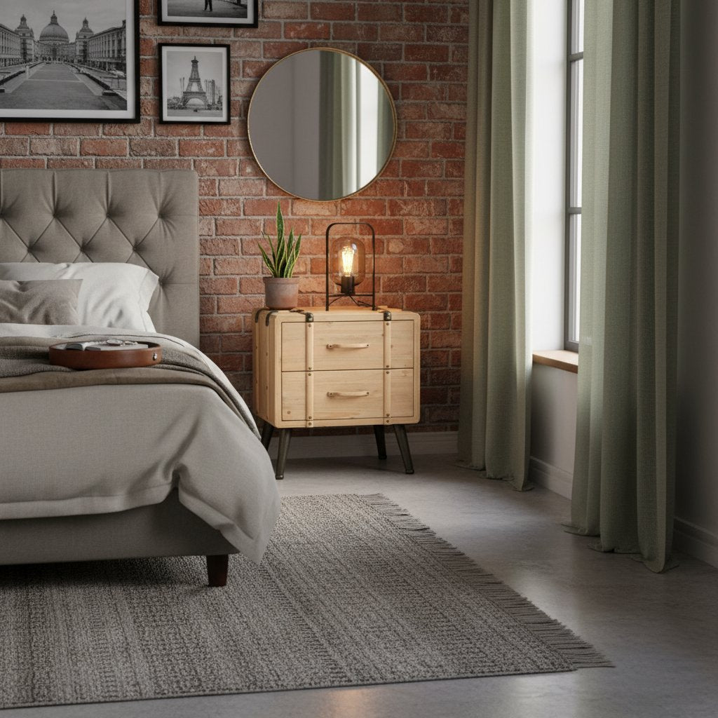 Table de Nuit en Bois Massif au Style Indus