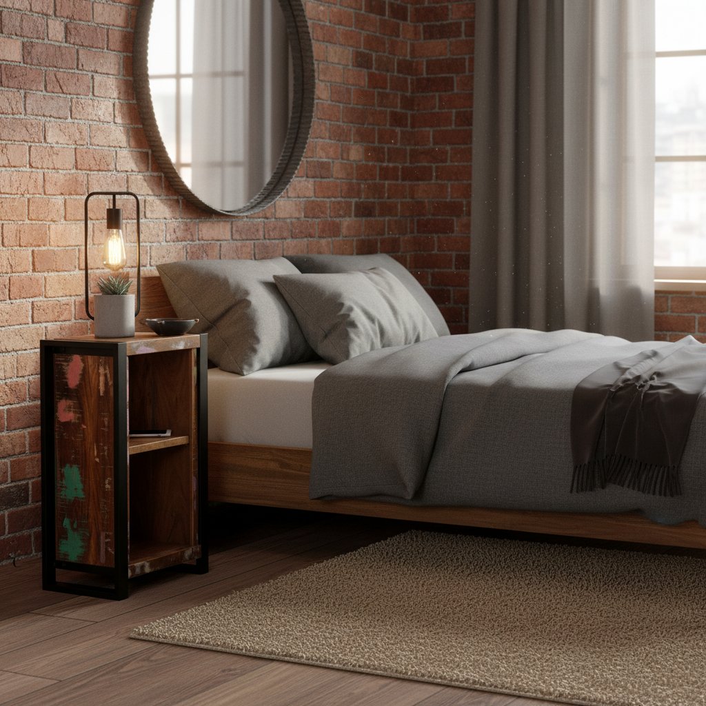 Table de Nuit en Bois Recyclé Massif