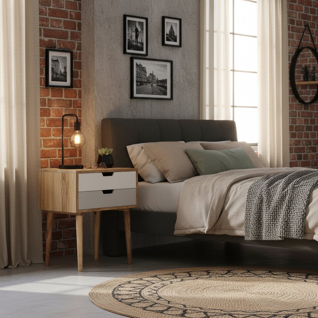 Table de Nuit en Bois et Blanc Authentique