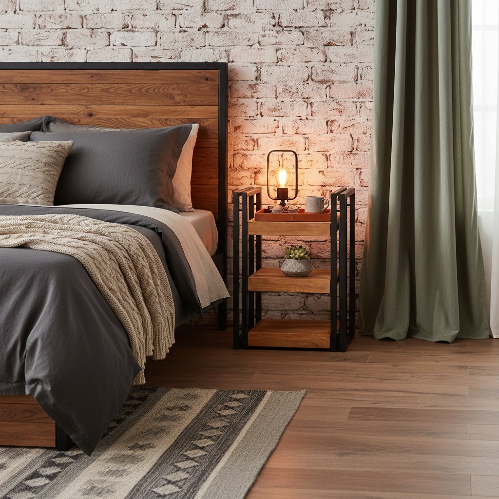 Table de Nuit en Bois et Métal Acacia