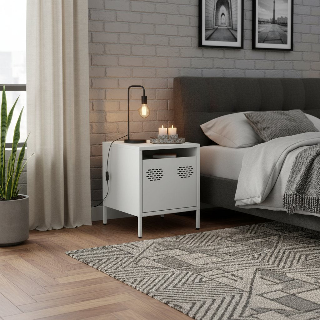 Table de Nuit en Métal et Tiroir Style Industriel