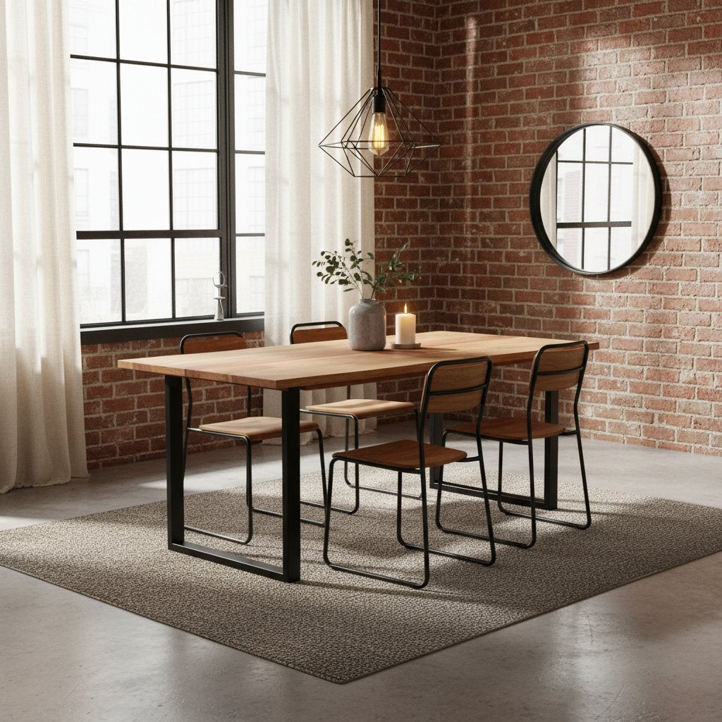 Table de Salle à Manger Industrielle en Bois et Fer